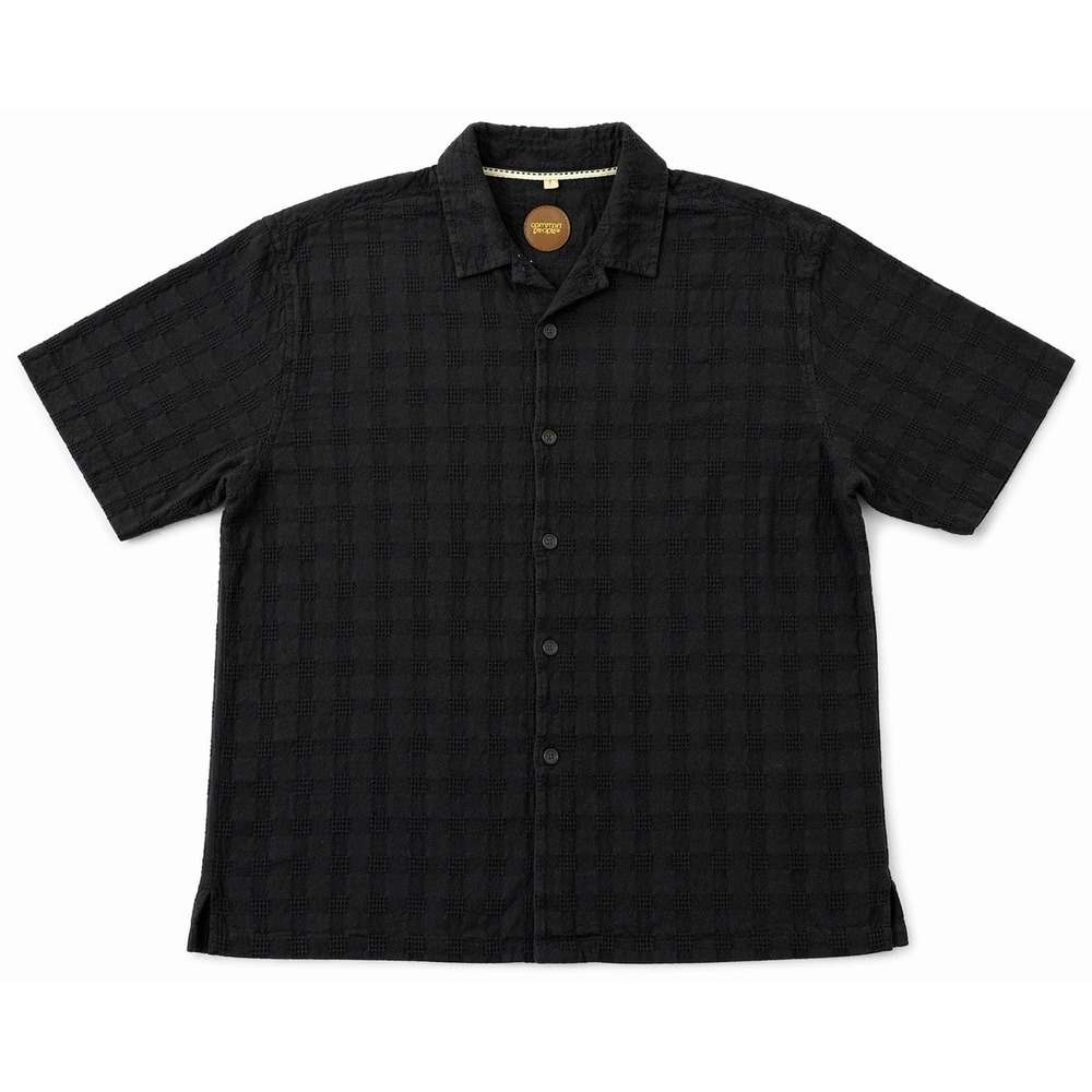 Common People Mens Black Textured‎ Waffle Cotton Short Sleeve Camp Shirt Large